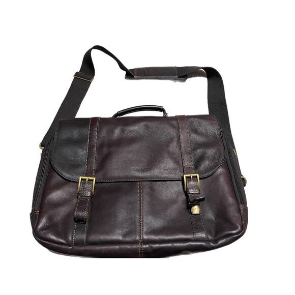 Samsonite Brown Leather Messenger Bag Briefcase Laptop Genuine Shoulder Flapover